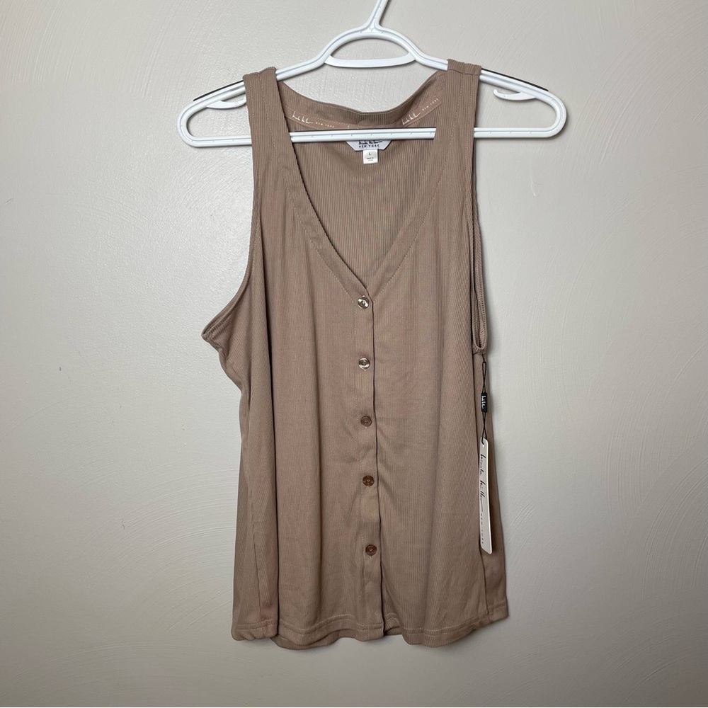 Nicole Miller Taupe Button-Front Tank Top